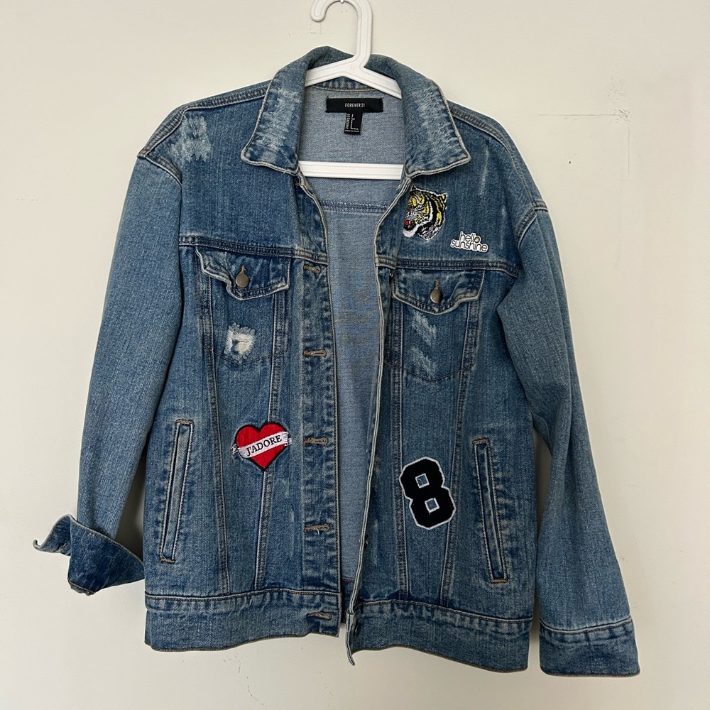 Oversized Denim Jacket with Patches